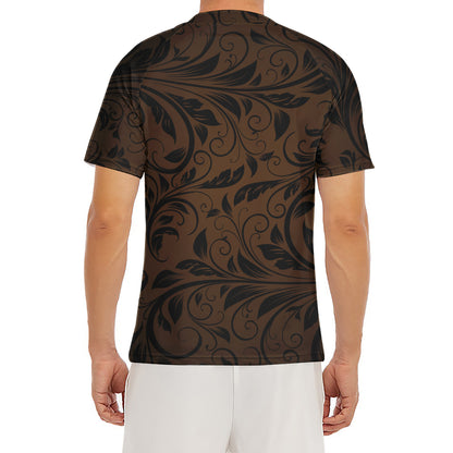 Dark Brown Western Damask Print Men's Short Sleeve Rash Guard