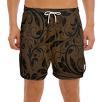 Dark Brown Western Damask Print Men's Split Running Shorts