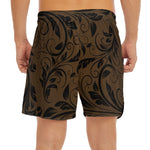 Dark Brown Western Damask Print Men's Split Running Shorts