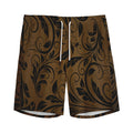 Dark Brown Western Damask Print Men's Athletic Shorts