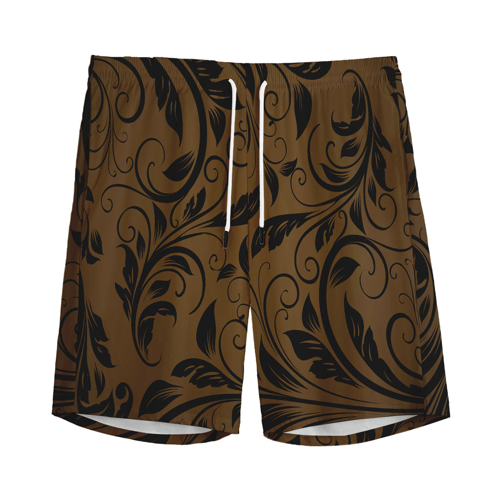 Dark Brown Western Damask Print Men's Sports Shorts