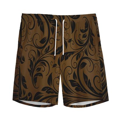 Dark Brown Western Damask Print Men's Sports Shorts