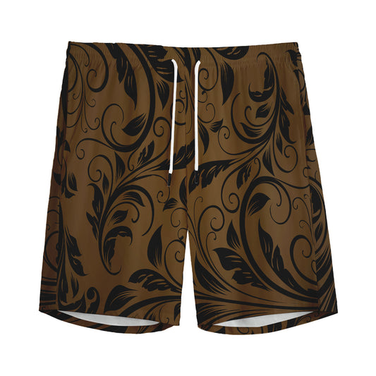 Dark Brown Western Damask Print Men's Sports Shorts