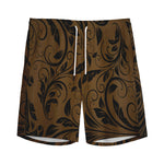Dark Brown Western Damask Print Men's Sports Shorts