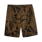 Dark Brown Western Damask Print Men's Sports Shorts