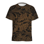 Dark Brown Western Damask Print Men's Sports T-Shirt