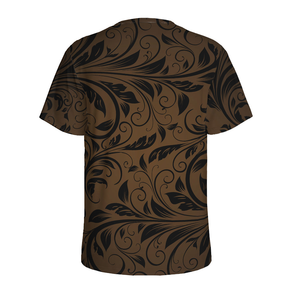 Dark Brown Western Damask Print Men's Sports T-Shirt