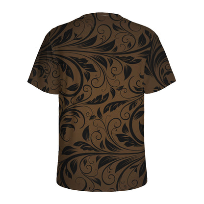 Dark Brown Western Damask Print Men's Sports T-Shirt