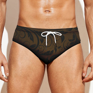 Dark Brown Western Damask Print Men's Swim Briefs