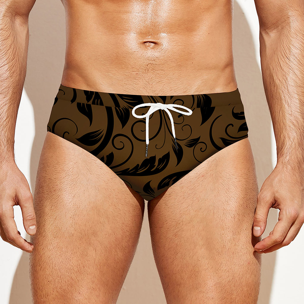 Dark Brown Western Damask Print Men's Swim Briefs