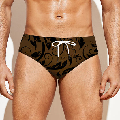Dark Brown Western Damask Print Men's Swim Briefs