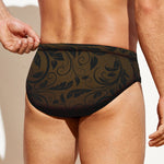 Dark Brown Western Damask Print Men's Swim Briefs