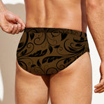 Dark Brown Western Damask Print Men's Swim Briefs
