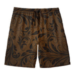 Dark Brown Western Damask Print Men's Swim Trunks