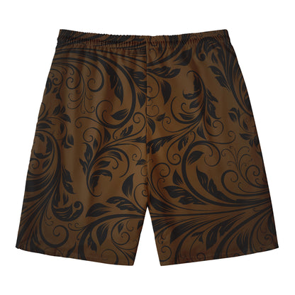 Dark Brown Western Damask Print Men's Swim Trunks