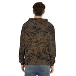 Dark Brown Western Damask Print Men's Velvet Pullover Hoodie