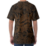 Dark Brown Western Damask Print Men's Velvet T-Shirt