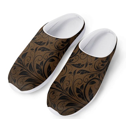 Dark Brown Western Damask Print Mesh Casual Shoes