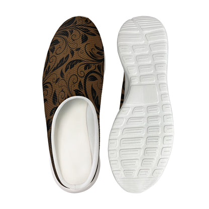 Dark Brown Western Damask Print Mesh Casual Shoes