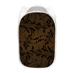 Dark Brown Western Damask Print Mesh Laundry Hamper