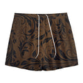 Dark Brown Western Damask Print Mesh Shorts