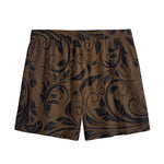 Dark Brown Western Damask Print Mesh Shorts
