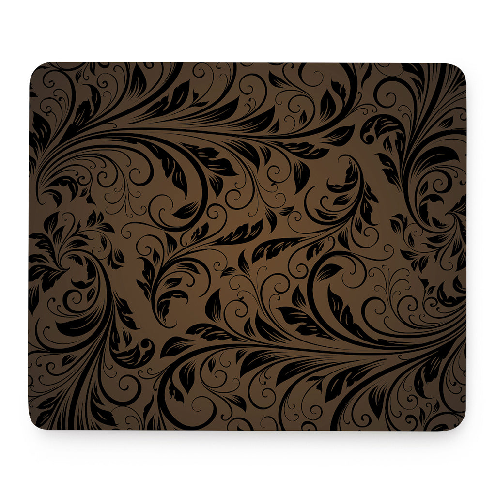 Dark Brown Western Damask Print Mouse Pad