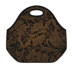 Dark Brown Western Damask Print Neoprene Lunch Bag
