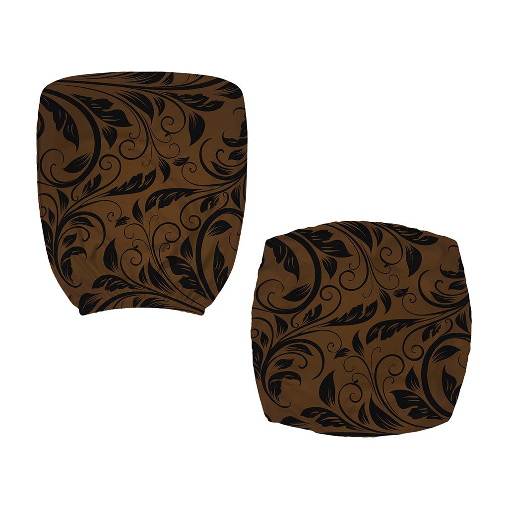 Dark Brown Western Damask Print Office Chair Cover