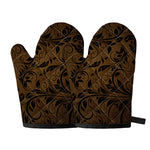 Dark Brown Western Damask Print Oven Mitts