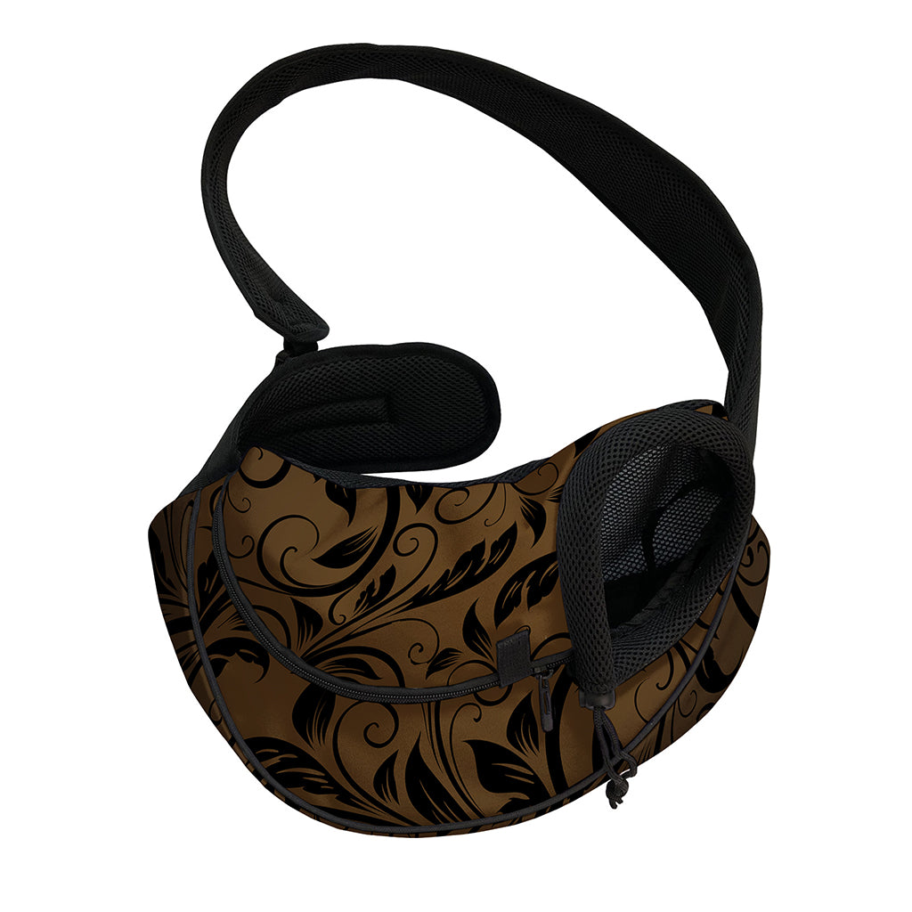 Dark Brown Western Damask Print Pet Sling Carrier