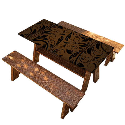 Dark Brown Western Damask Print Picnic Table Cover