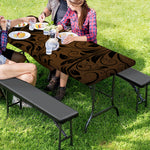 Dark Brown Western Damask Print Picnic Table Cover