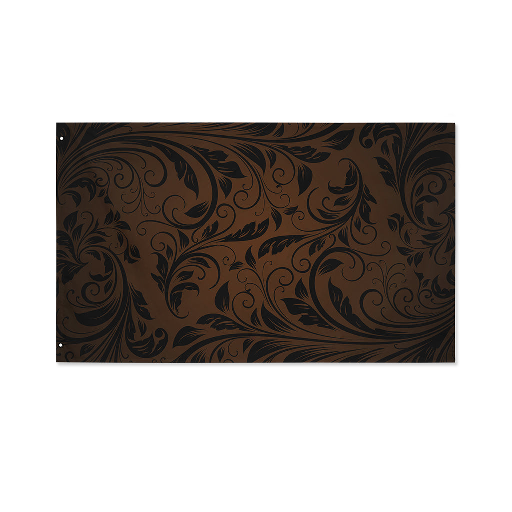 Dark Brown Western Damask Print Polyester Flag