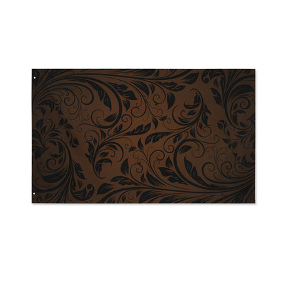 Dark Brown Western Damask Print Polyester Flag