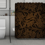 Dark Brown Western Damask Print Polyester Shower Curtain