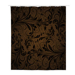 Dark Brown Western Damask Print Polyester Shower Curtain