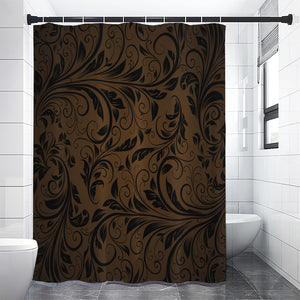 Dark Brown Western Damask Print Premium Shower Curtain