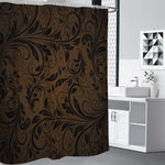 Dark Brown Western Damask Print Premium Shower Curtain