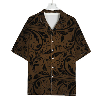 Dark Brown Western Damask Print Rayon Hawaiian Shirt