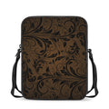 Dark Brown Western Damask Print Rectangular Crossbody Bag