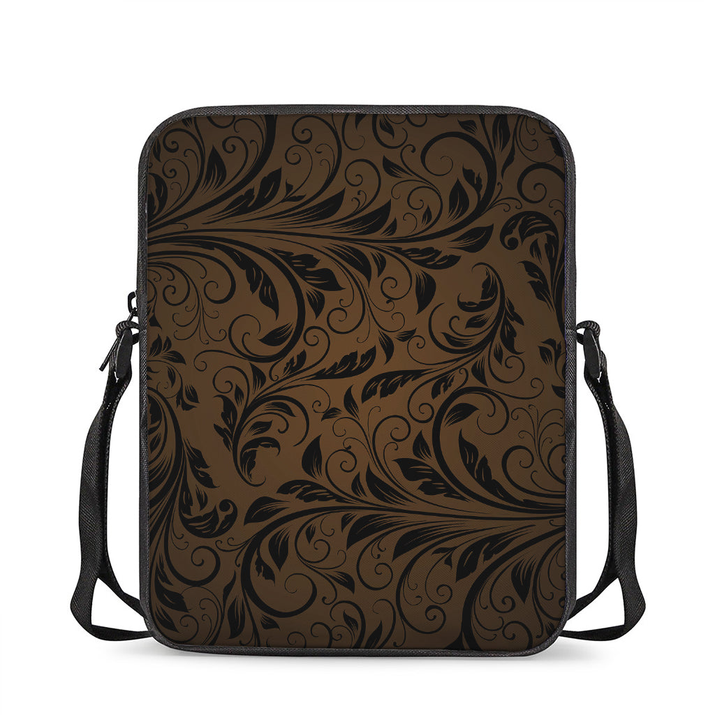 Dark Brown Western Damask Print Rectangular Crossbody Bag