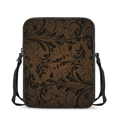Dark Brown Western Damask Print Rectangular Crossbody Bag