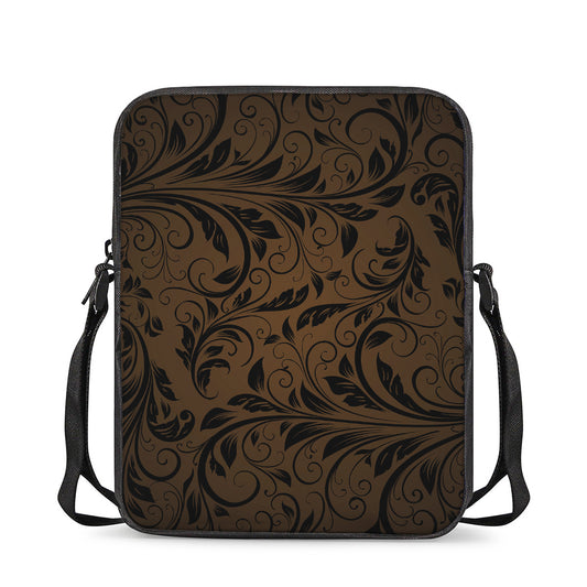 Dark Brown Western Damask Print Rectangular Crossbody Bag