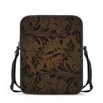 Dark Brown Western Damask Print Rectangular Crossbody Bag