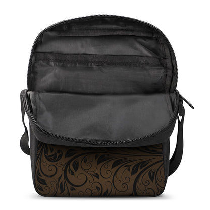 Dark Brown Western Damask Print Rectangular Crossbody Bag