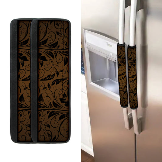 Dark Brown Western Damask Print Refrigerator Handle Covers