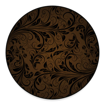 Dark Brown Western Damask Print Round Floor Mat