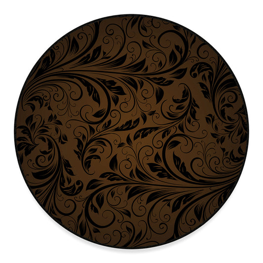 Dark Brown Western Damask Print Round Floor Mat