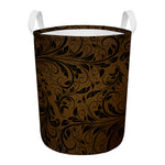 Dark Brown Western Damask Print Round Laundry Basket